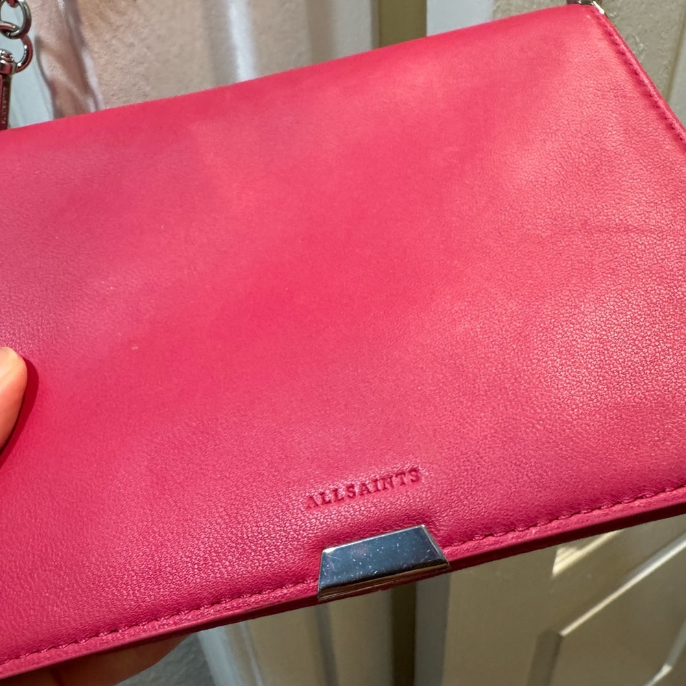 All Saints Fuchsia Leather Clutch